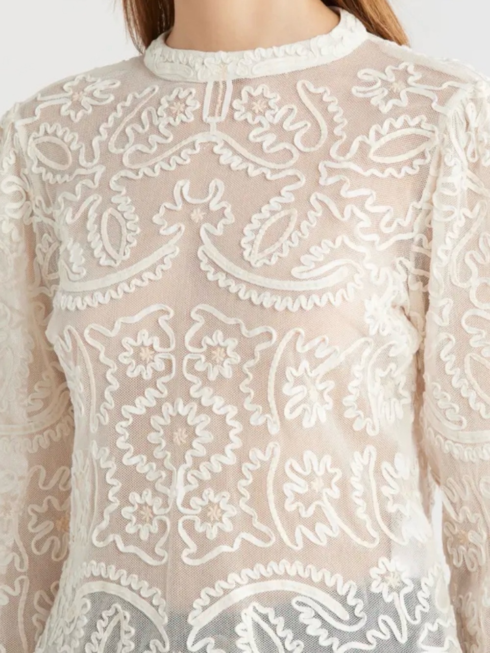 Farm Rio embroidered lace blouse cream large